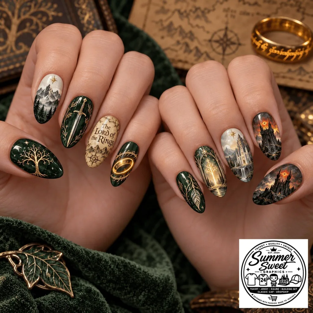 Lord of the Rings Elven Forest Fantasy Press On Nails Set Lord of the Rings Elven Forest Fantasy Press On Nails Set