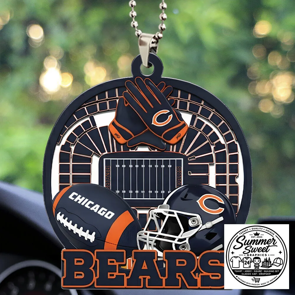 Chicago Bears Football Team Stadium Helmet Gloves Car Ornament