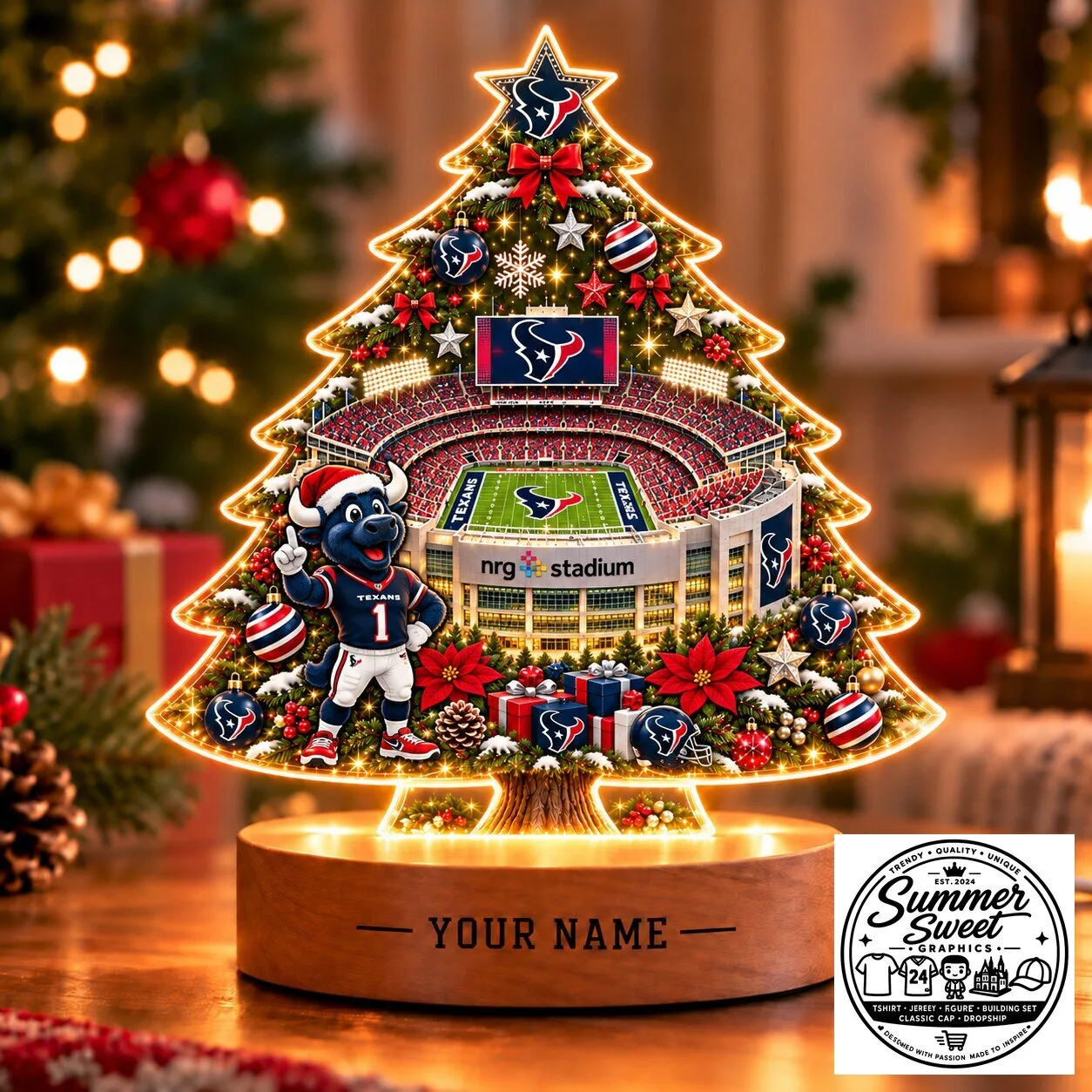 Houston Texans Christmas Tree LED Light Custom Name NFL Football Holiday Decor