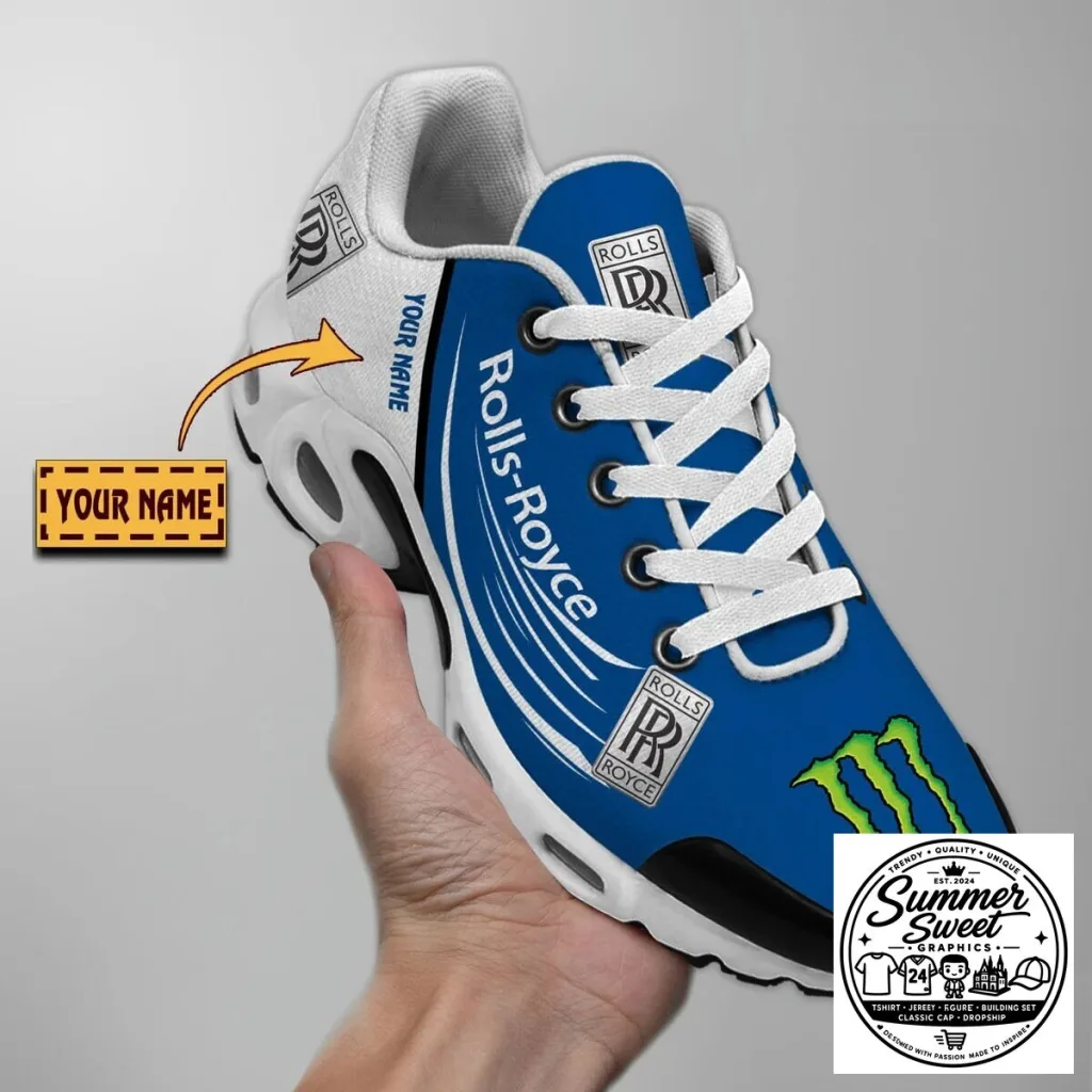 Rolls-Royce Monster Energy Custom Name Blue White Athletic Sneakers