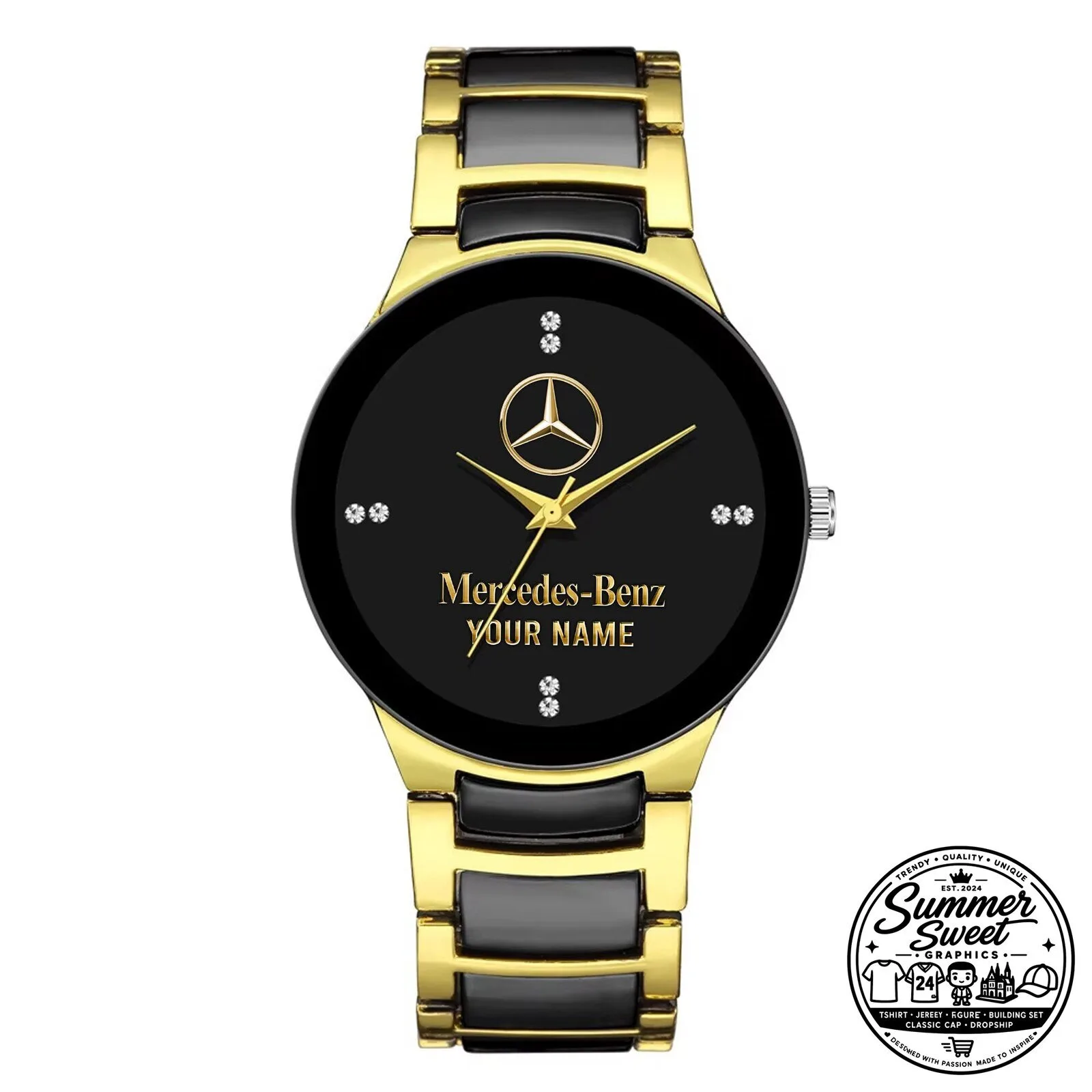 Mercedes-Benz Custom Name Black and Gold Stainless Steel Quartz Watch 5 Mercedes-Benz Custom Name Black and Gold Stainless Steel Quartz Watch