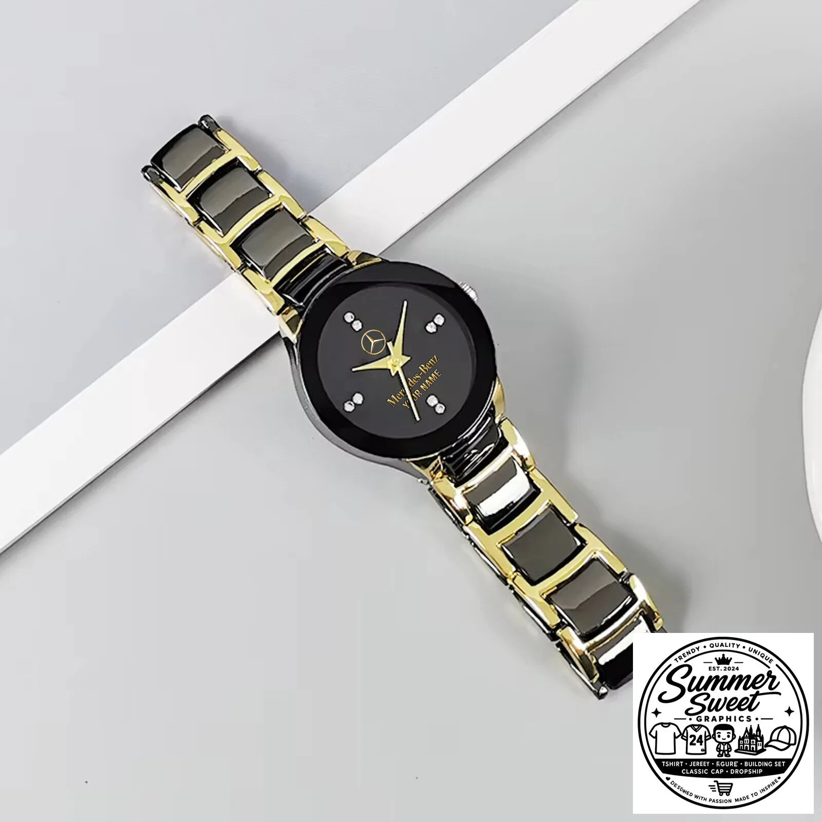 Mercedes-Benz Custom Name Black and Gold Stainless Steel Quartz Watch 6 Mercedes-Benz Custom Name Black and Gold Stainless Steel Quartz Watch