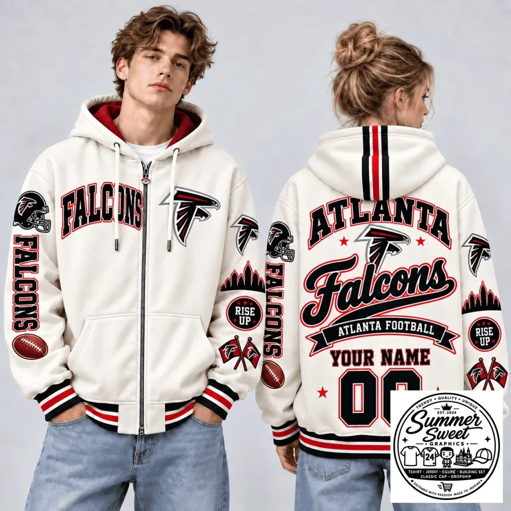 Personalized Full-Zip Hoodie in Champions Style for Atlanta Falcons NFL Fans