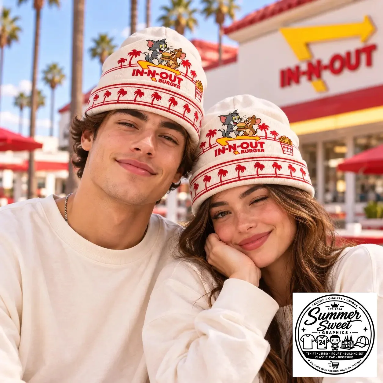 Tom and Jerry In-N-Out Burger Cartoon Friends Palm Lined Snack Break Beanie 3 Tom and Jerry In-N-Out Burger Cartoon Friends Palm Lined Snack Break Beanie