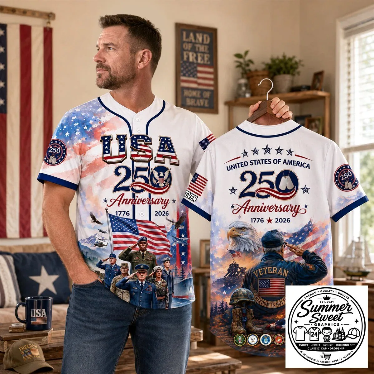 United States of America 250th Anniversary Veteran Baseball Jersey 1 United States of America 250th Anniversary Veteran Baseball Jersey