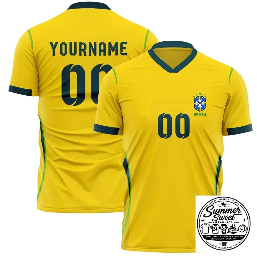 Brazil National Team Custom Name and Number Football Jersey
