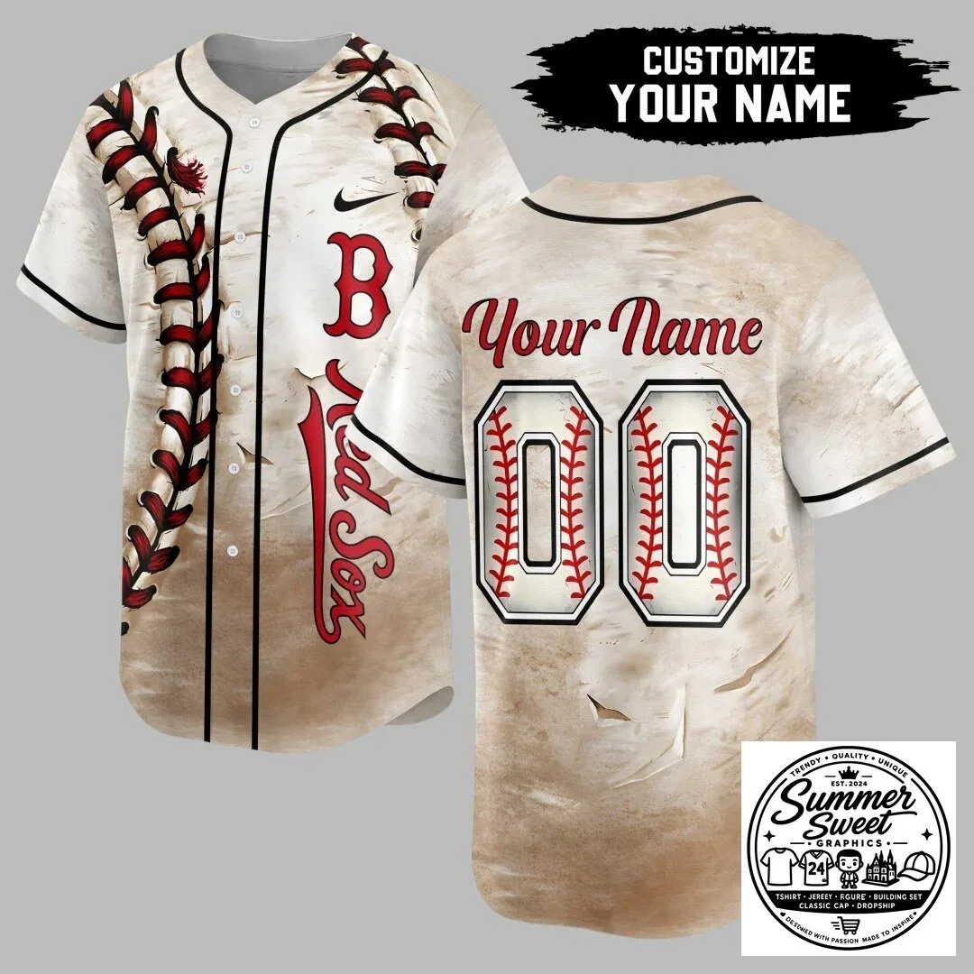 Boston Red Sox Custom Name and Number Distressed Baseball Jersey