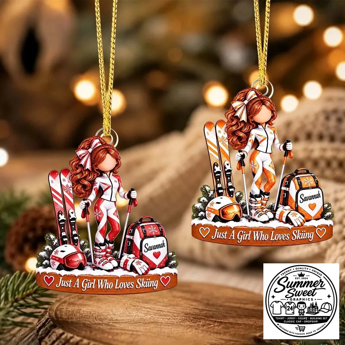 Personalized Ski Girl Christmas Ornament, Winter Sports Keepsake Gift For Her 3 Personalized Ski Girl Christmas Ornament, Winter Sports Keepsake Gift For Her