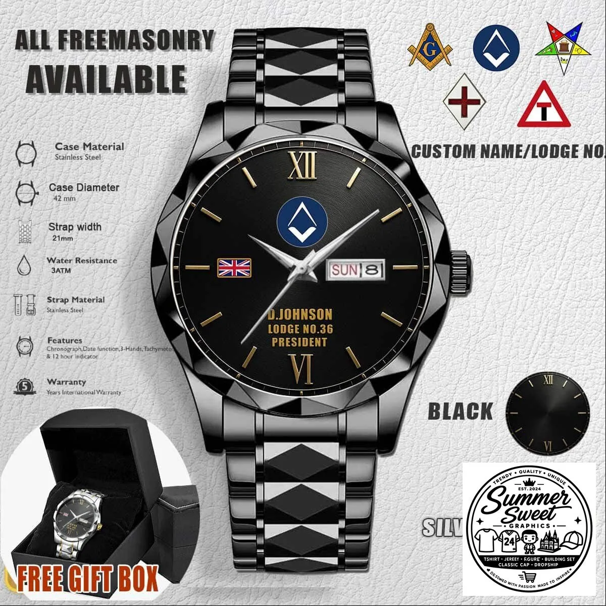 Custom Freemasonry United Kingdom Daydate Watch for Men and Women 8 Custom Freemasonry United Kingdom Daydate Watch for Men and Women
