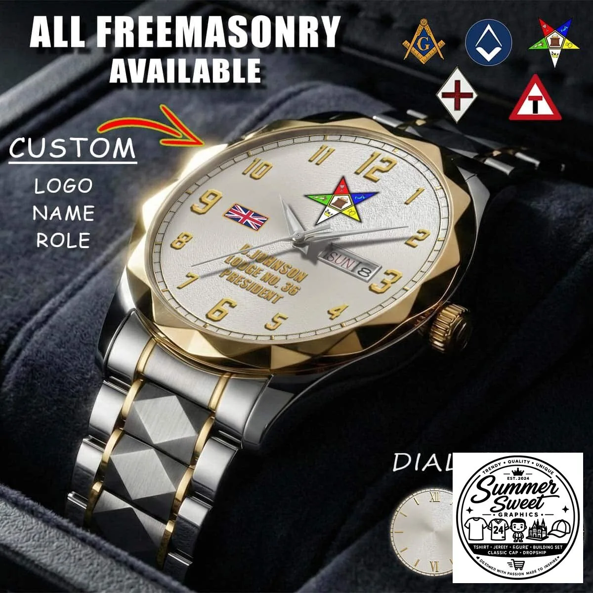 Custom Freemasonry United Kingdom Daydate Watch for Men and Women 9 Custom Freemasonry United Kingdom Daydate Watch for Men and Women