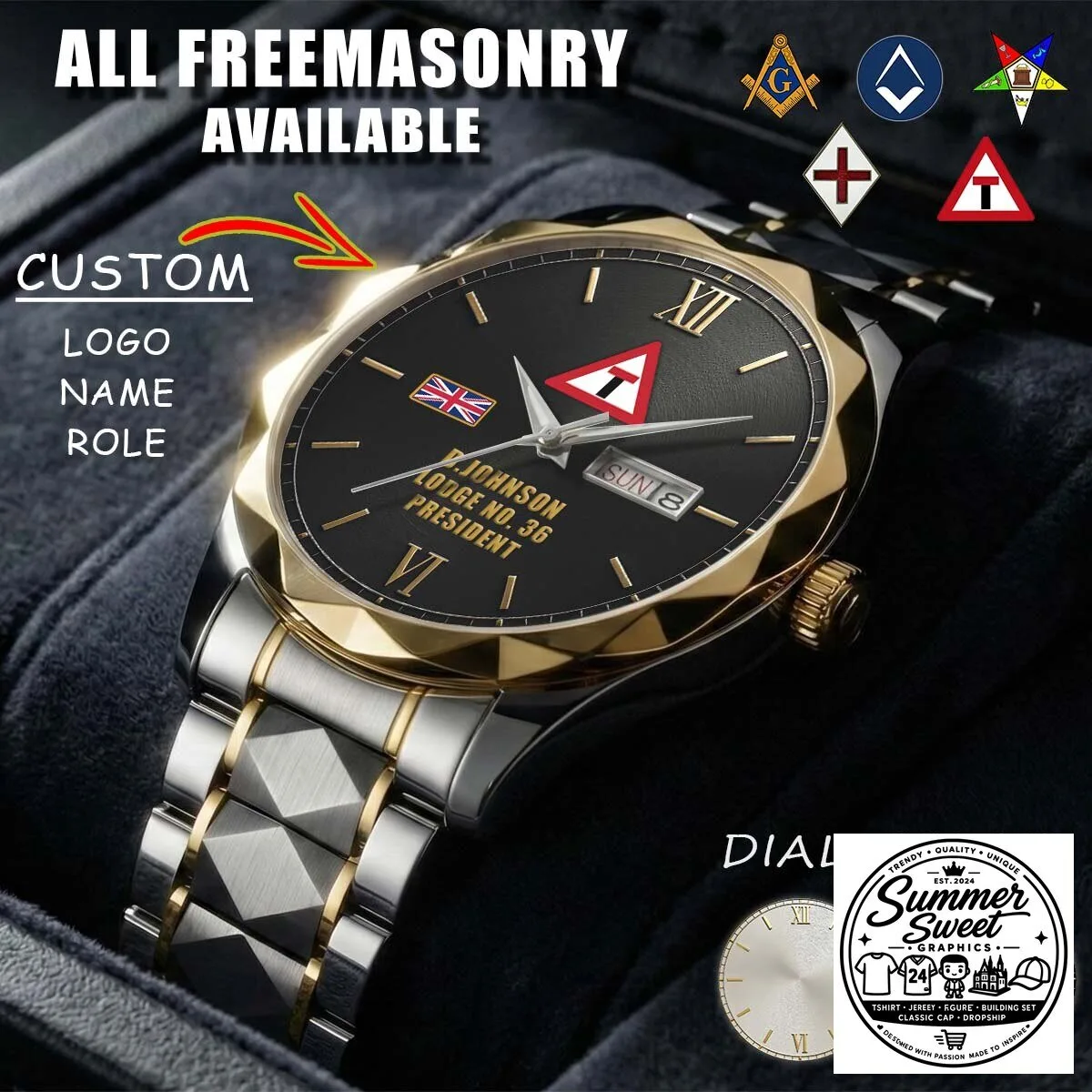 Custom Freemasonry United Kingdom Daydate Watch for Men and Women 12 Custom Freemasonry United Kingdom Daydate Watch for Men and Women