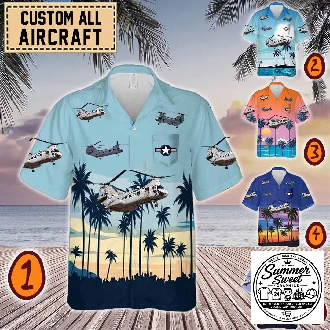 CH-46 Sea Knight Helicopter Aircraft Tropical Beach Hawaiian Shirt