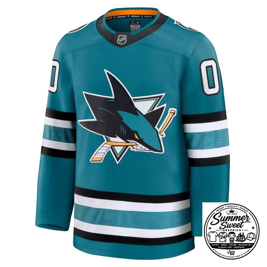 San Jose Sharks Teal NHL Hockey Jersey with Team Logo and Player Numbers
