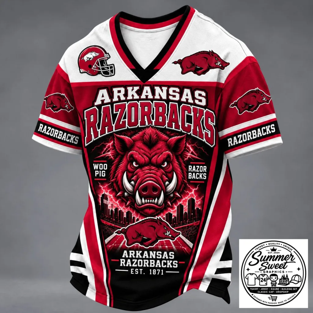 Arkansas Razorbacks Mascot Spirit V-Neck Football Team Fan Jersey Arkansas Razorbacks Mascot Spirit V-Neck Football Team Fan Jersey