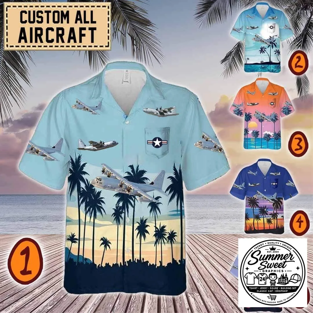 KC-130 Hercules Aircraft Tropical Palm Trees Hawaiian Shirt 1 KC-130 Hercules Aircraft Tropical Palm Trees Hawaiian Shirt