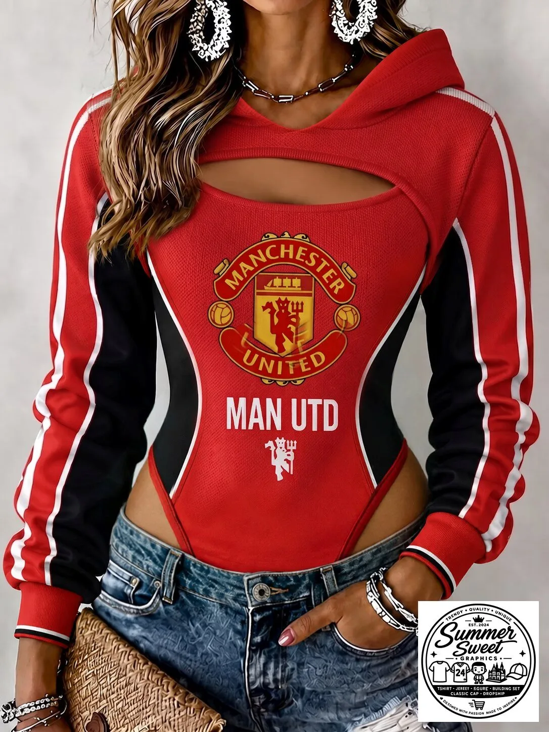 Manchester United Football Club Women's Red Hooded Bodysuit