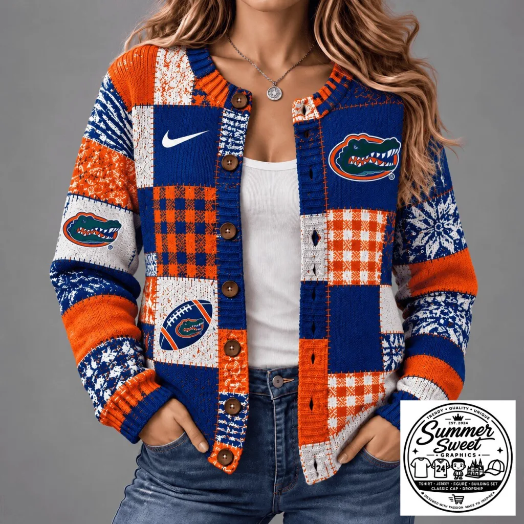 Florida Gators Vintage Patchwork Football Cardigan Sweater for Women