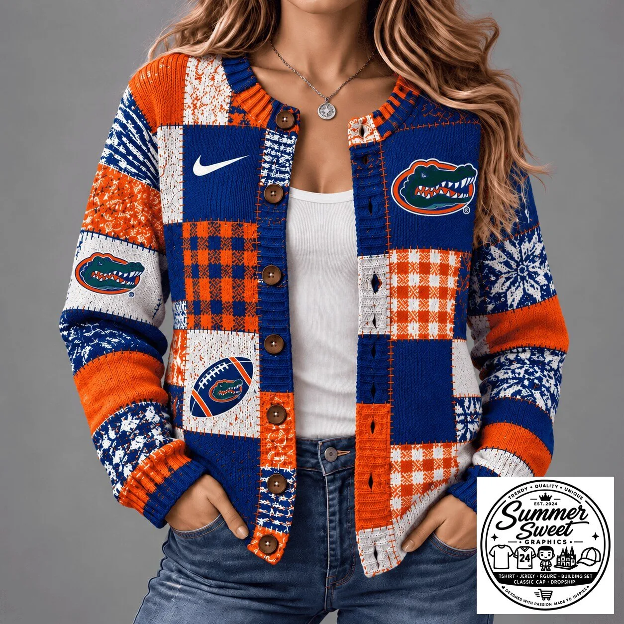 Florida Gators Vintage Patchwork Football Cardigan Sweater for Women