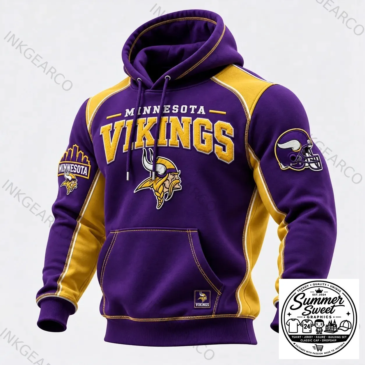 Minnesota Vikings NFL Football Team Logo Purple and Gold Hoodie