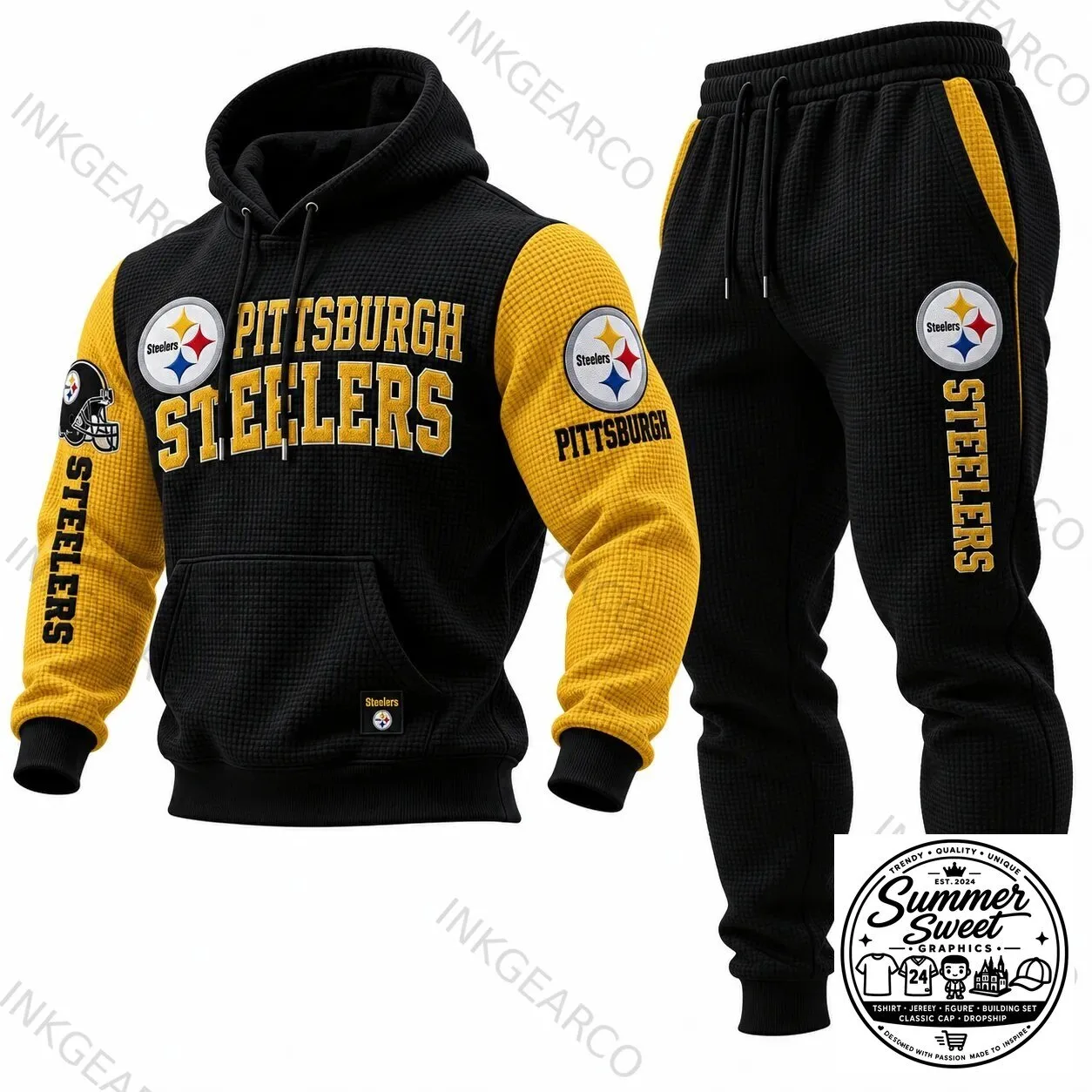 Waffle Knit Hoodie and Sweatpants Set for Pittsburgh Steelers Fans