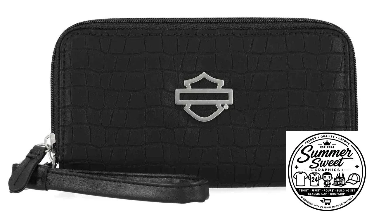 Harley-Davidson Women's Black Crocodile Embossed Bar & Shield Zip Wallet