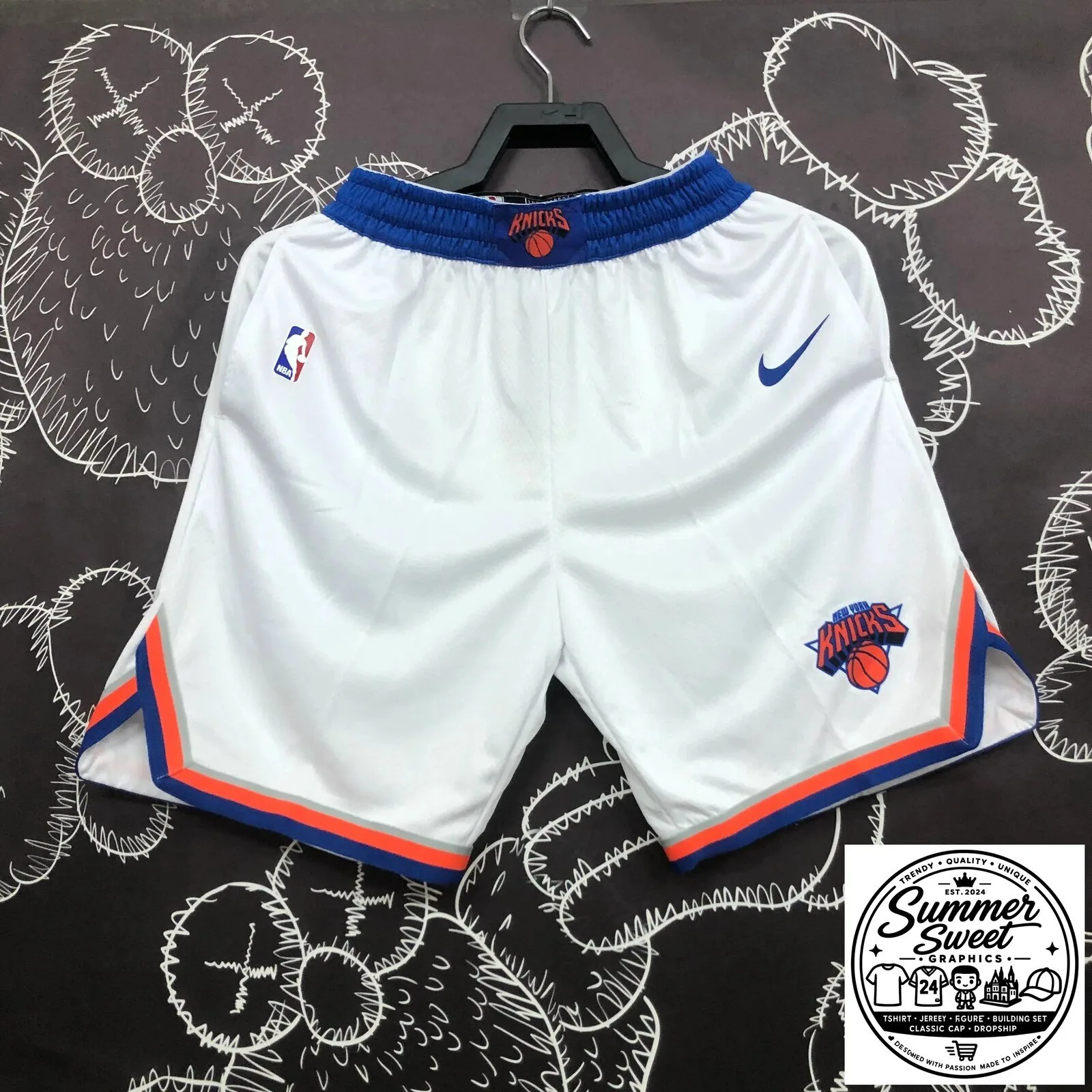 New York Knicks Association Edition White Basketball Shorts with Nike Logo