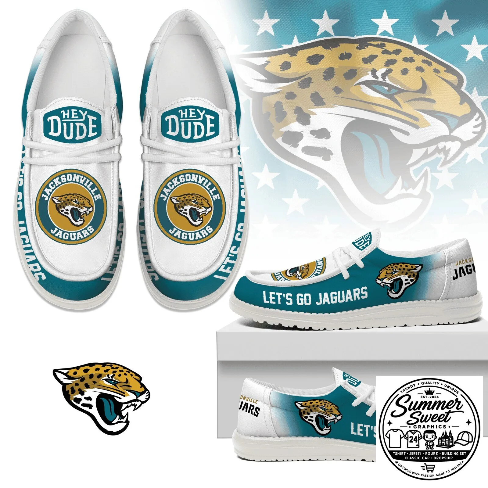 Fan Shoes featuring the NFL Football Team Logo of the Jacksonville Jaguars