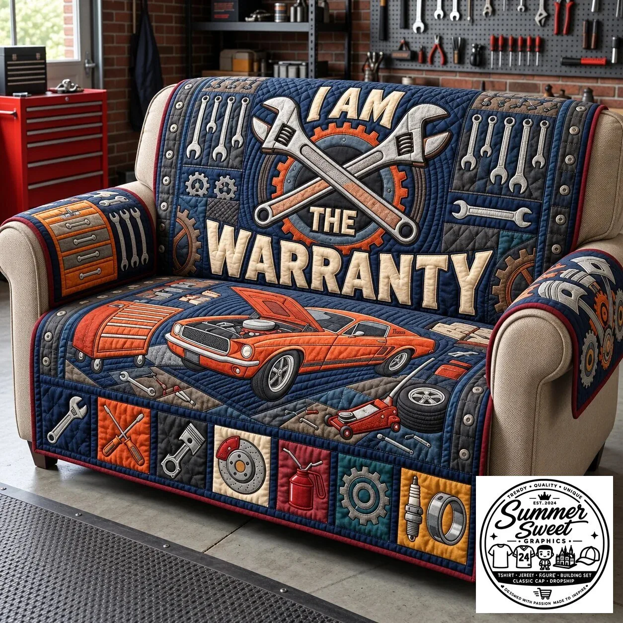 I Am The Warranty Car Mechanic Quilted Sofa Cover