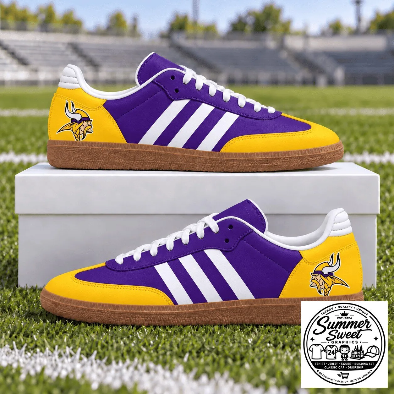 Minnesota Vikings Team Logo Purple and Gold Samba Style Sneakers