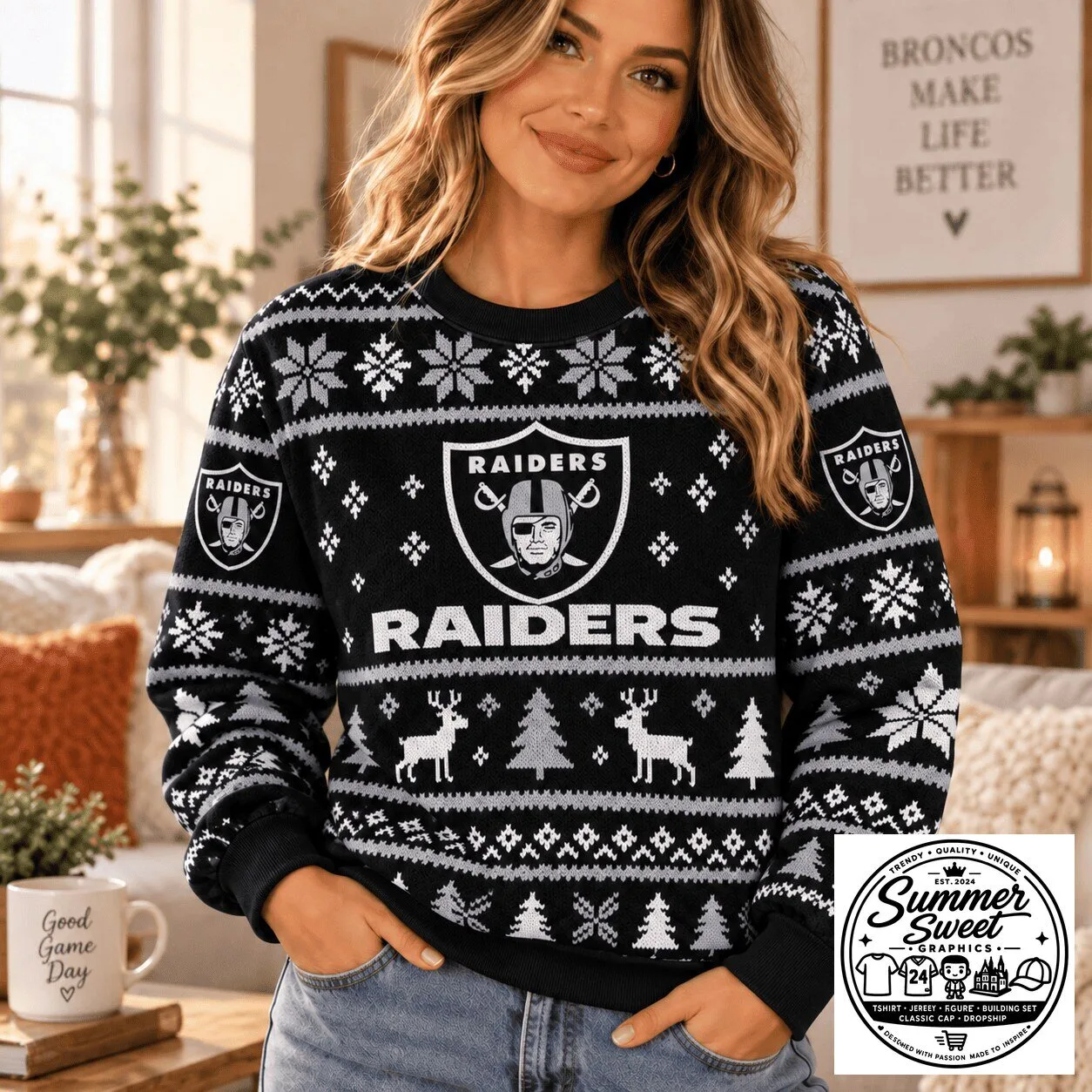 Las Vegas Raiders NFL Ugly Christmas Sweater Holiday Crewneck Sweatshirt