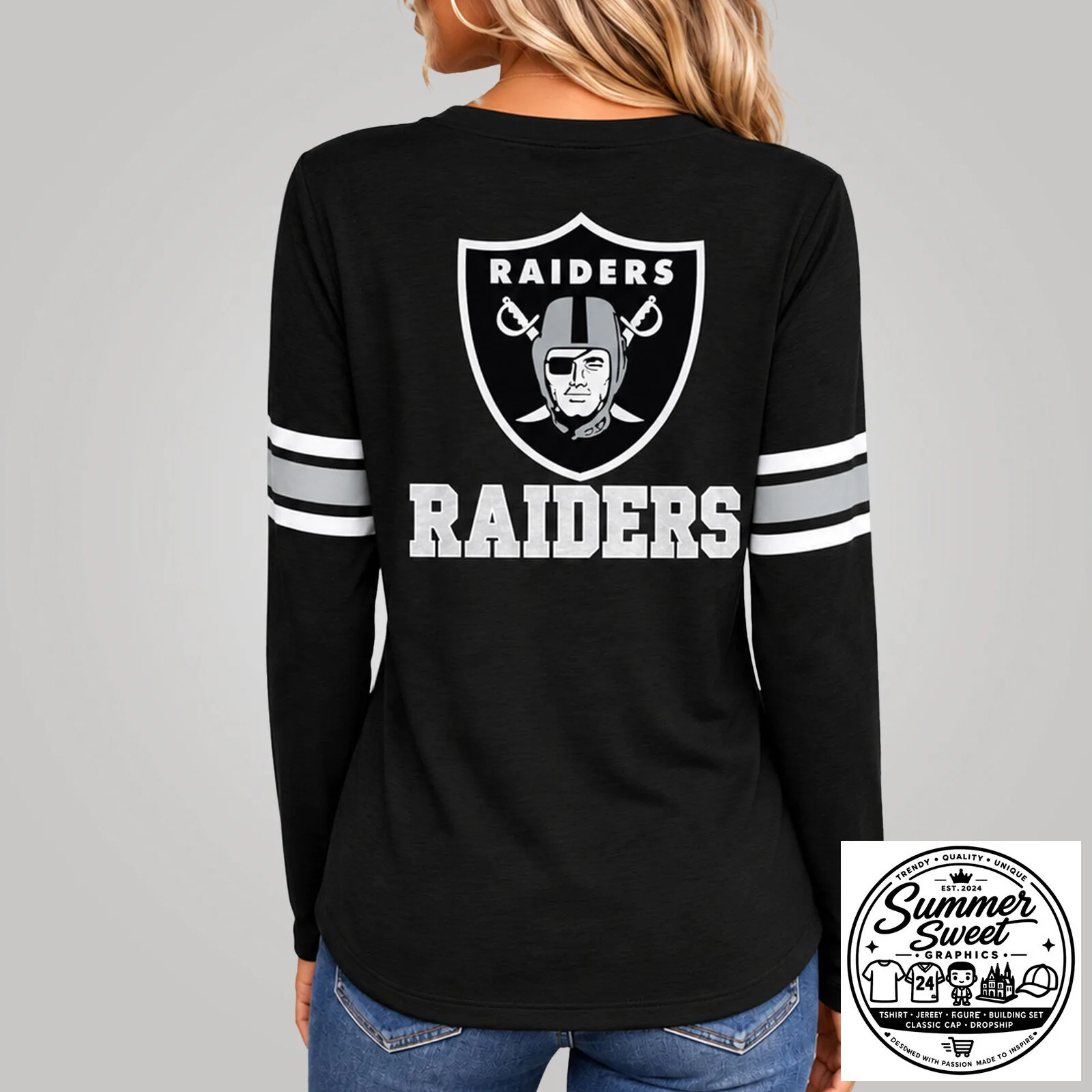 Las Vegas Raiders NFL Football Team Logo Black Long Sleeve Shirt for Women