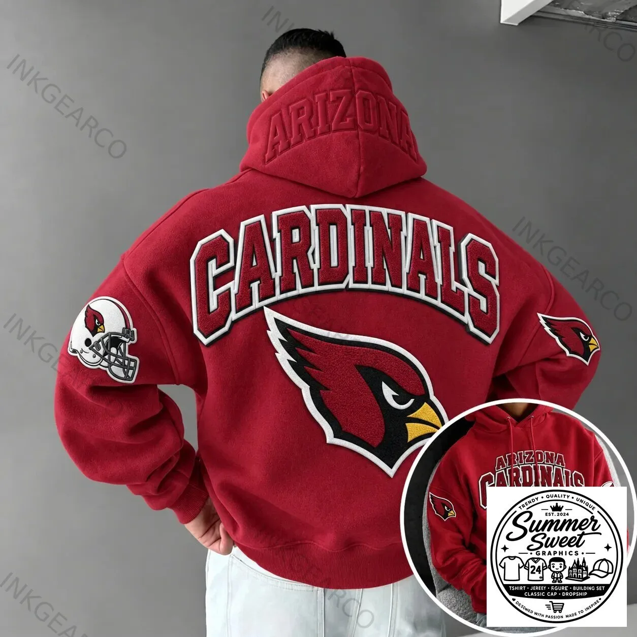 Arizona Cardinals NFL Football Team Logo Red Embroidered Pullover Hoodie