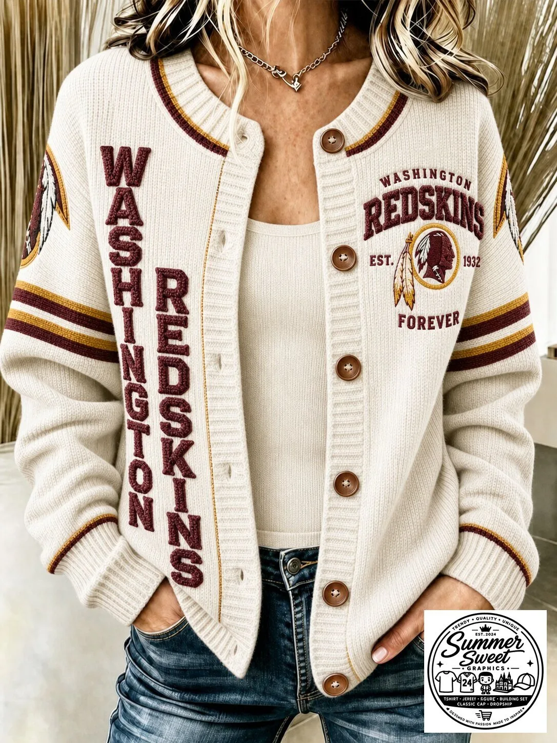 Washington Redskins Football Team Cardigan Sweater