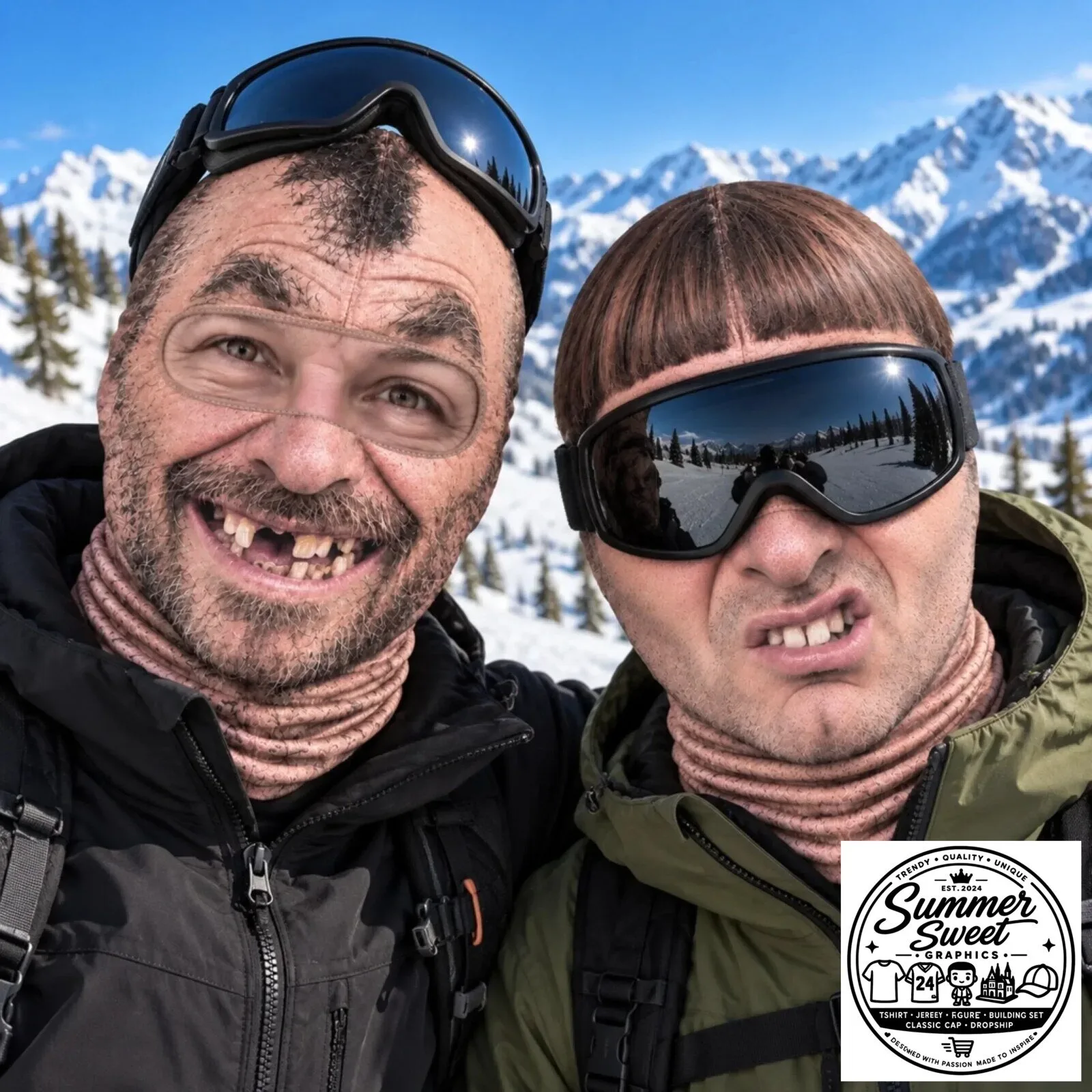 Funny Bowl Cut Hairstyle Missing Teeth Costume Headwear Balaclava Face Mask